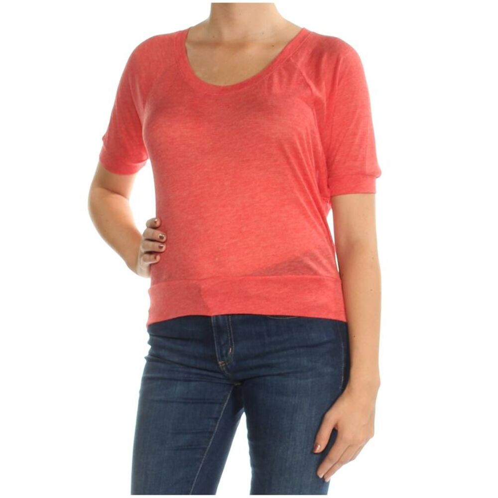 BASIC HOUSE Womens Red Short Sleeve Jewel Neck Top Size: M